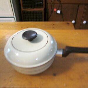 Regal ware 2 qt cast aluminum boho tan brown stripe saucepan heavy cast dome lid
